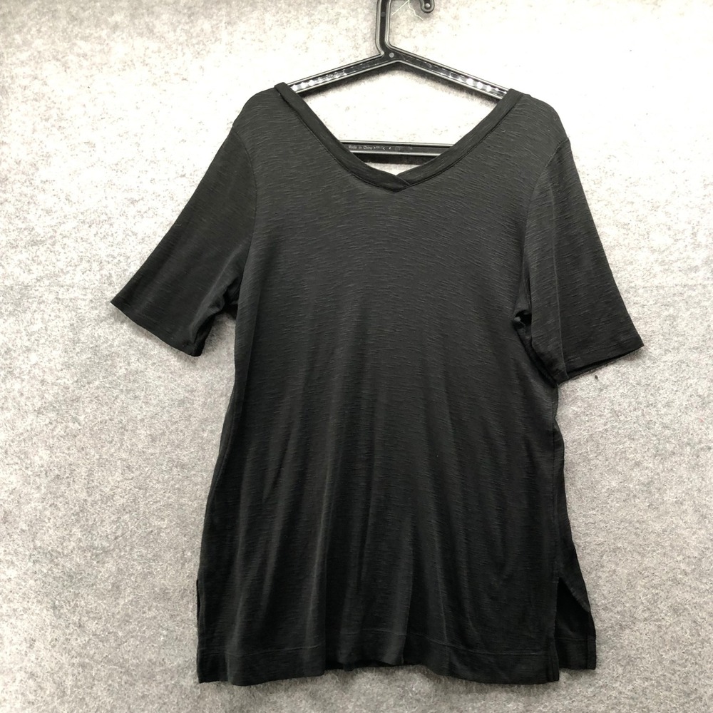 J. Jill Pima Double V Tunic Tee Womens MP Black Slub Knit Short Sleeve Shirt - Picture 2 of 7